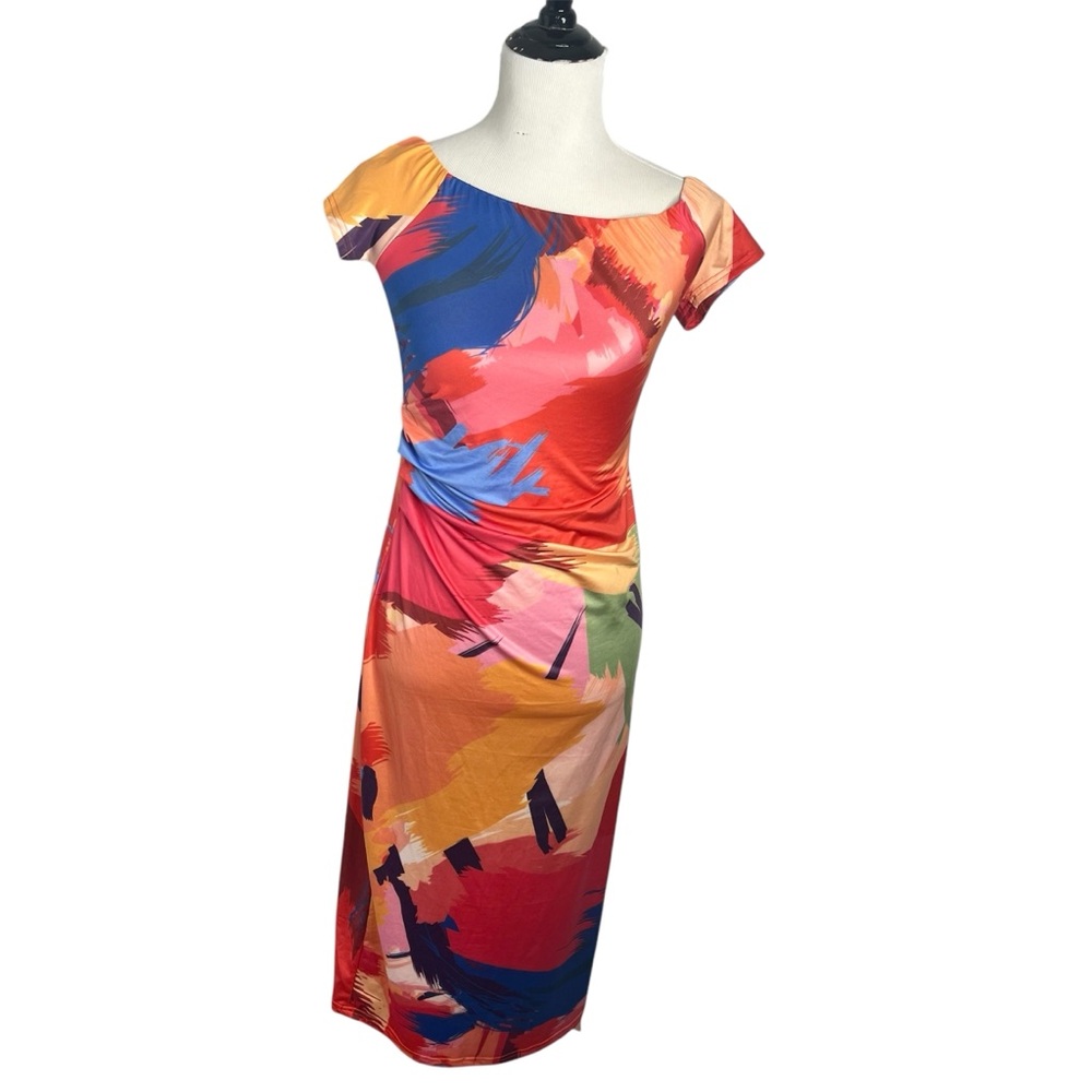 Mica’s Multicolor sheath Style Midi Dress, Side Ruching